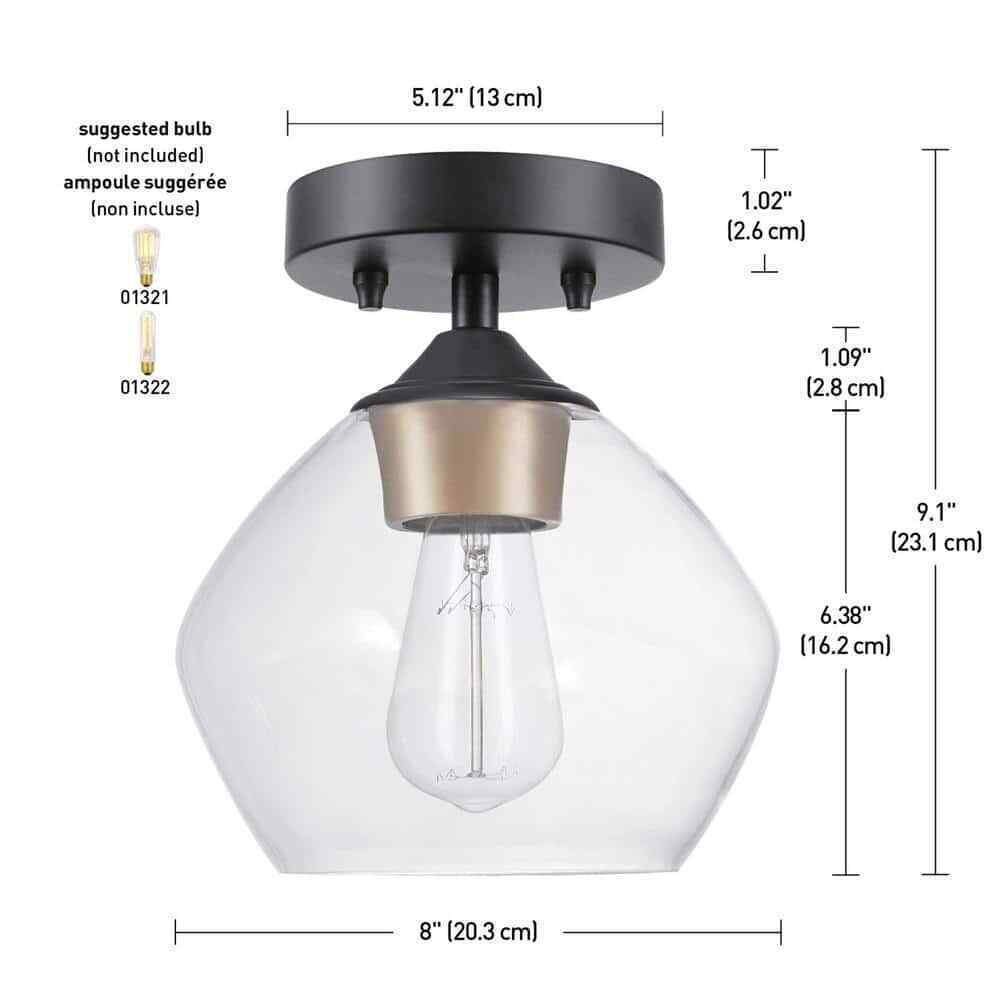 Globe Electric Harrow 1-Light Matte Black Semi-Flush Mount Ceiling Light
