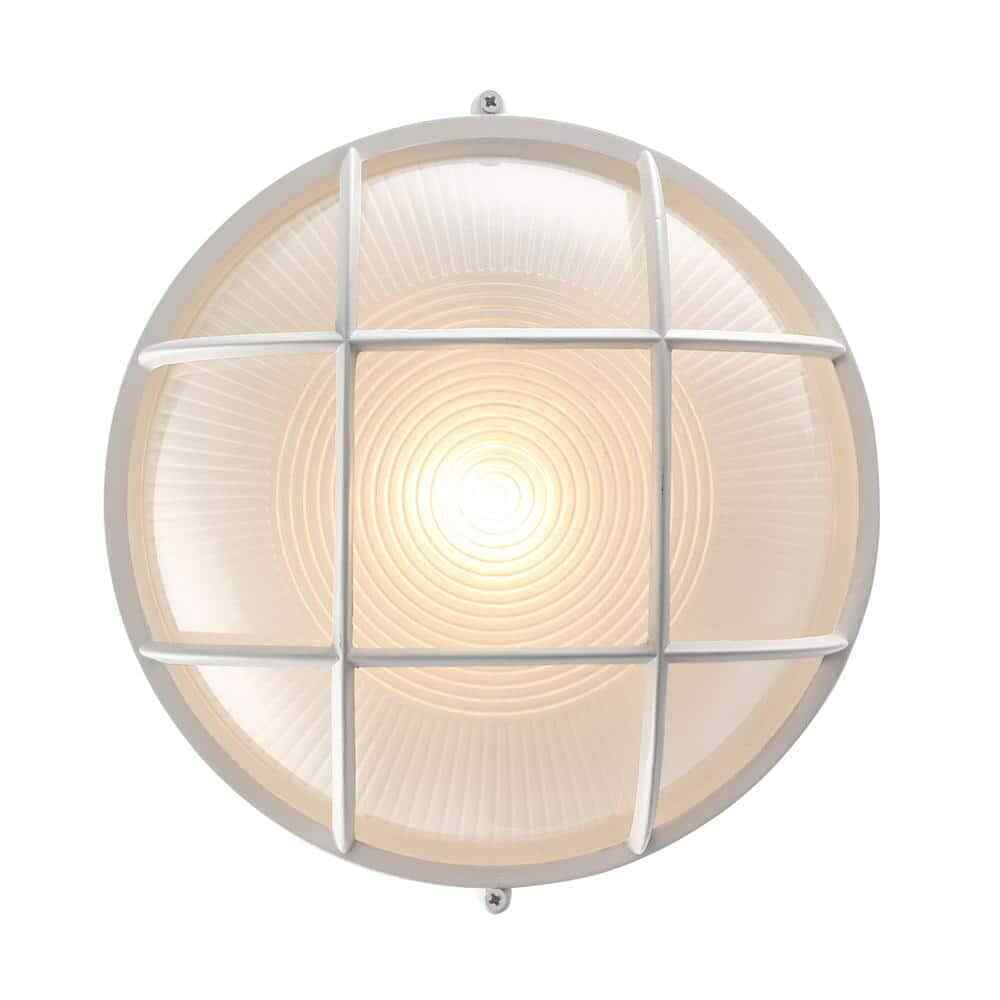 Bel Air Lighting Aria 10 in. 1-Light White Round Bulkhead Outdoor Wall Light