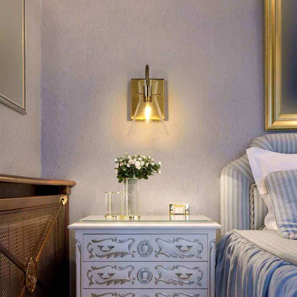 Uolfin Modern Funnel 1-Light Gold Bathroom Vanity Light Dome Wall Mount Sconce