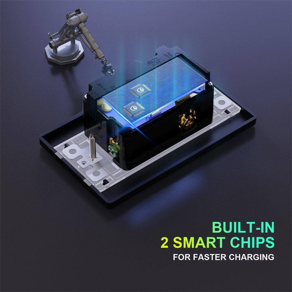 ELEGRP 15 Amp 30-Watt Dual Type C USB Wall Charger w/ Duplex Outlet