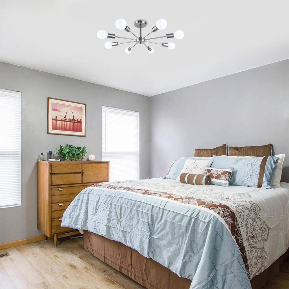 RRTYO Kaylani 8-Lights Nickel Mid-Century Light Sputnik Semi-Flush Mount