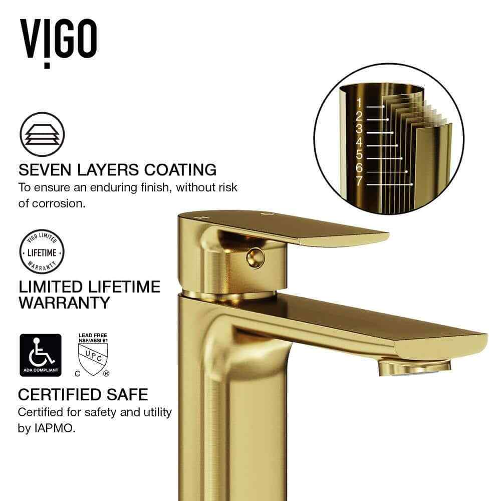 VIGO Davidson Single Handle Single-Hole Bathroom Faucet in Matte Brushed Gold