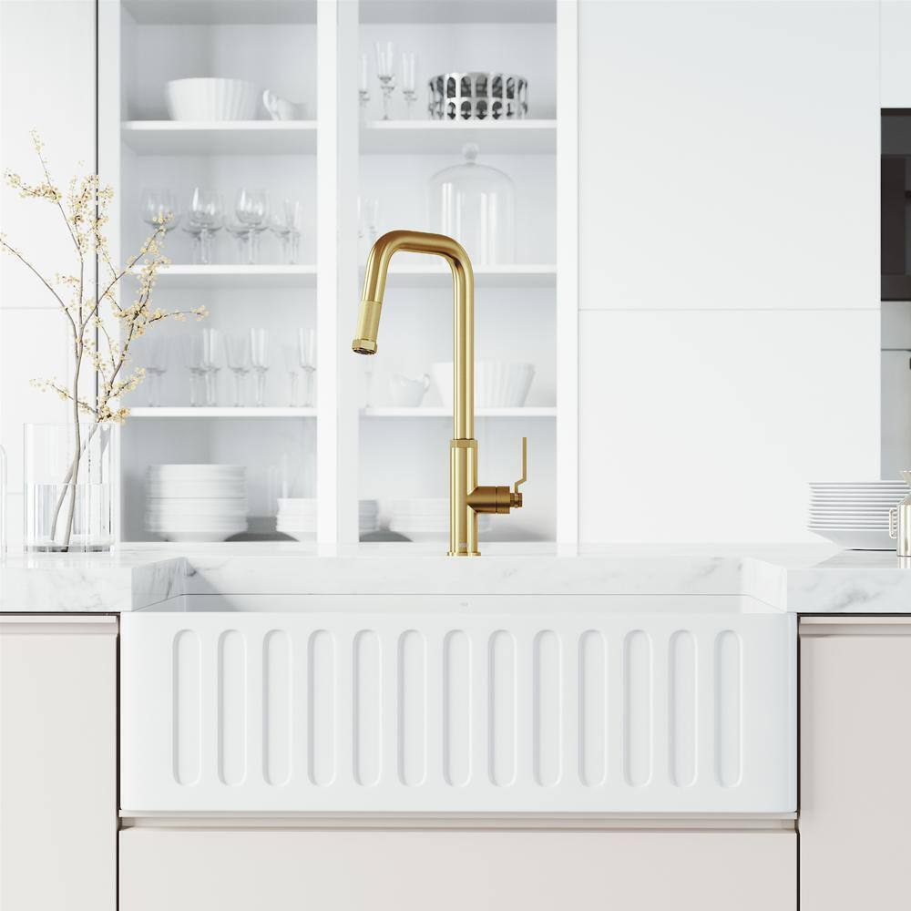 VIGO Hart Angular Single Handle Pull-Down Kitchen Faucet in Matte Brushed Gold