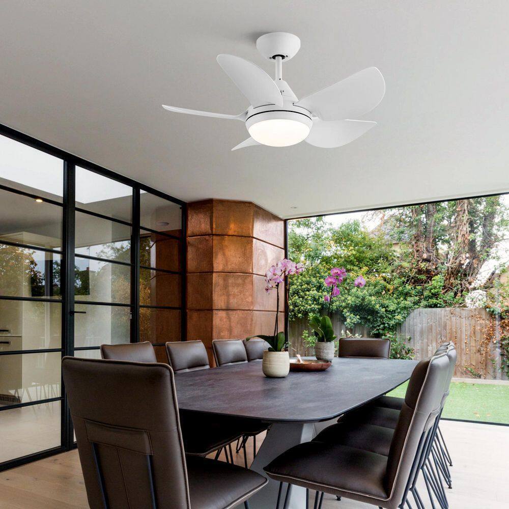 YUHAO Modern 30 in. Indoor Integrated LED Ceiling Fan in White w/ Remote Control