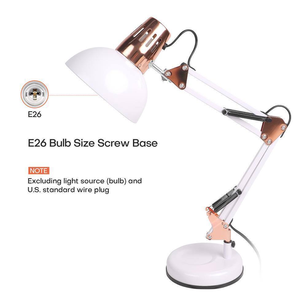 LamQee 18 in. White Architect Gooseneck Table Lamp w/ Adjustable Metal Swing Arm