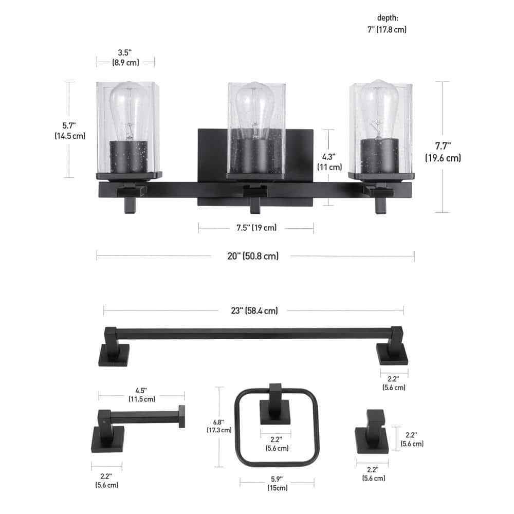 Globe Electric Dakota 20 in. 3-Light Matte Black Vanity Light with Accessories