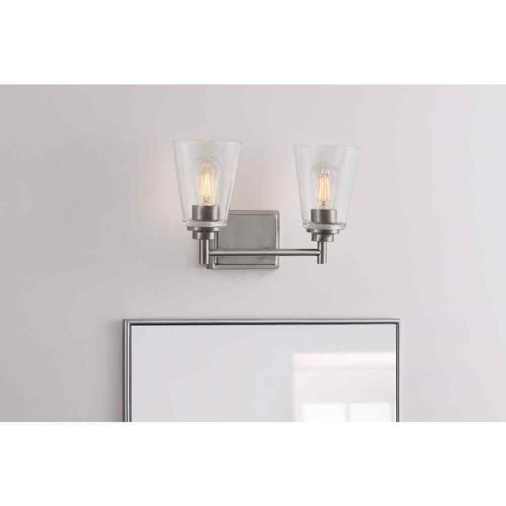 Hampton Bay 15 in. Wakefield Brushed Nickel Bathroom Vanity Light w/ Clear Glass