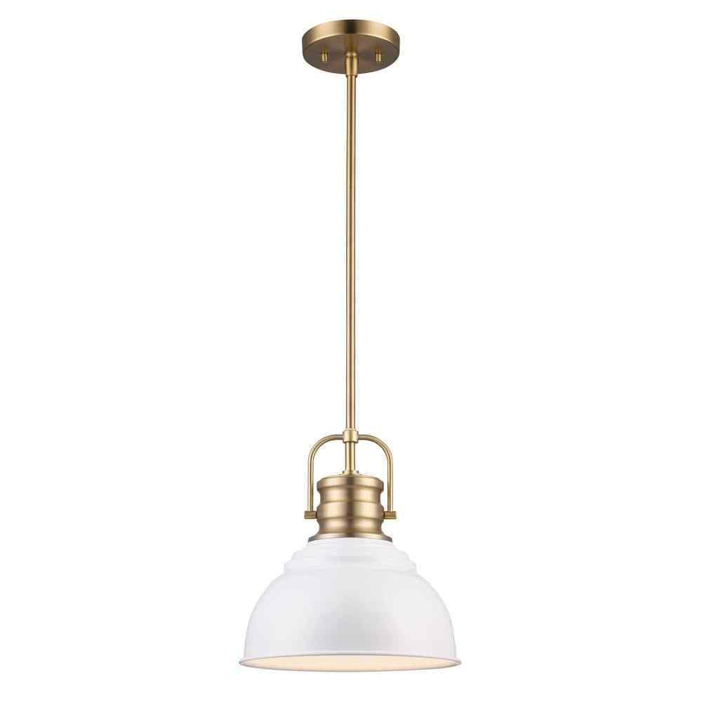 Home Decorators Shelston 10 in. White and Brass Hanging Pendant w/ Metal Shade