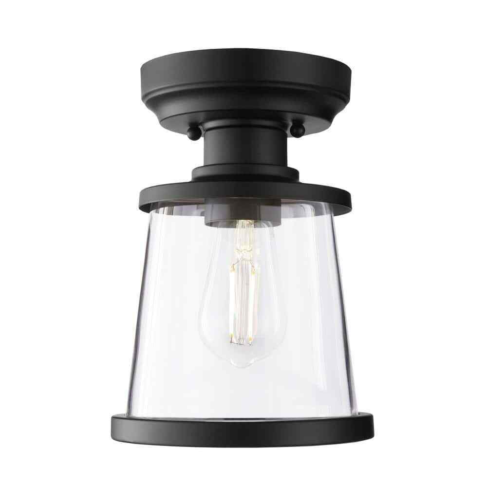 Hampton Bay Rigby 9.6 in. 1-Light Matte Black Round Flush Mount Ceiling Light