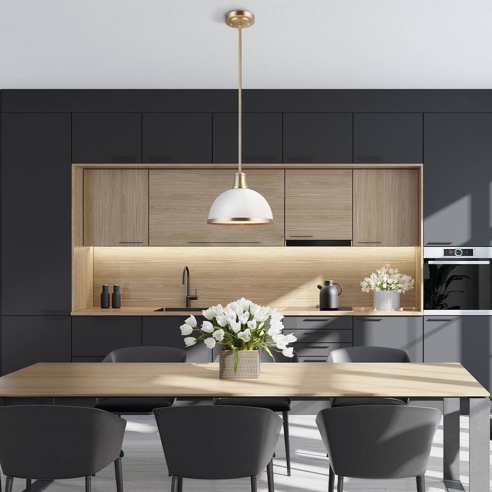 Globe Electric Beckett 1-Light Matte White Pendant Light with Metal Shade