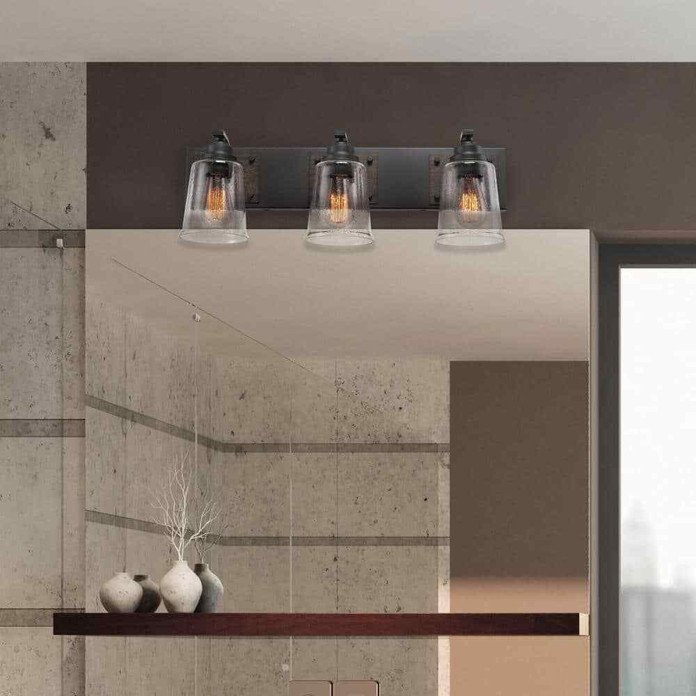 Globe Electric Warsaw 24 in. 3-Light Matte Black Vanity Light w/Faux Wood Accent