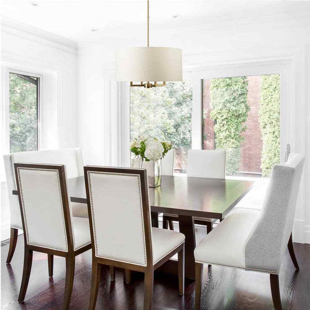 Globe Electric Emery 4-Light Matte Brass Pendant Light with Beige Fabric Shade
