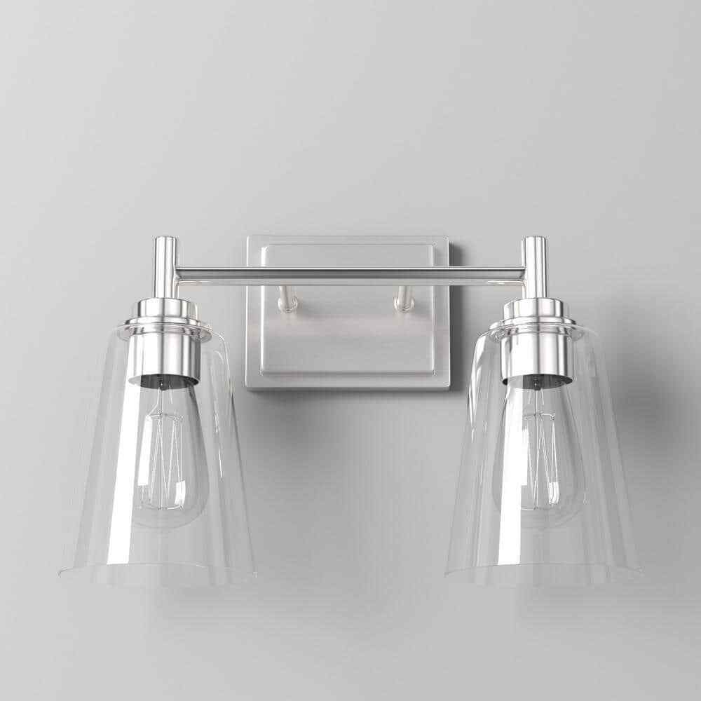 Hampton Bay 15 in. Wakefield Brushed Nickel Bathroom Vanity Light w/ Clear Glass