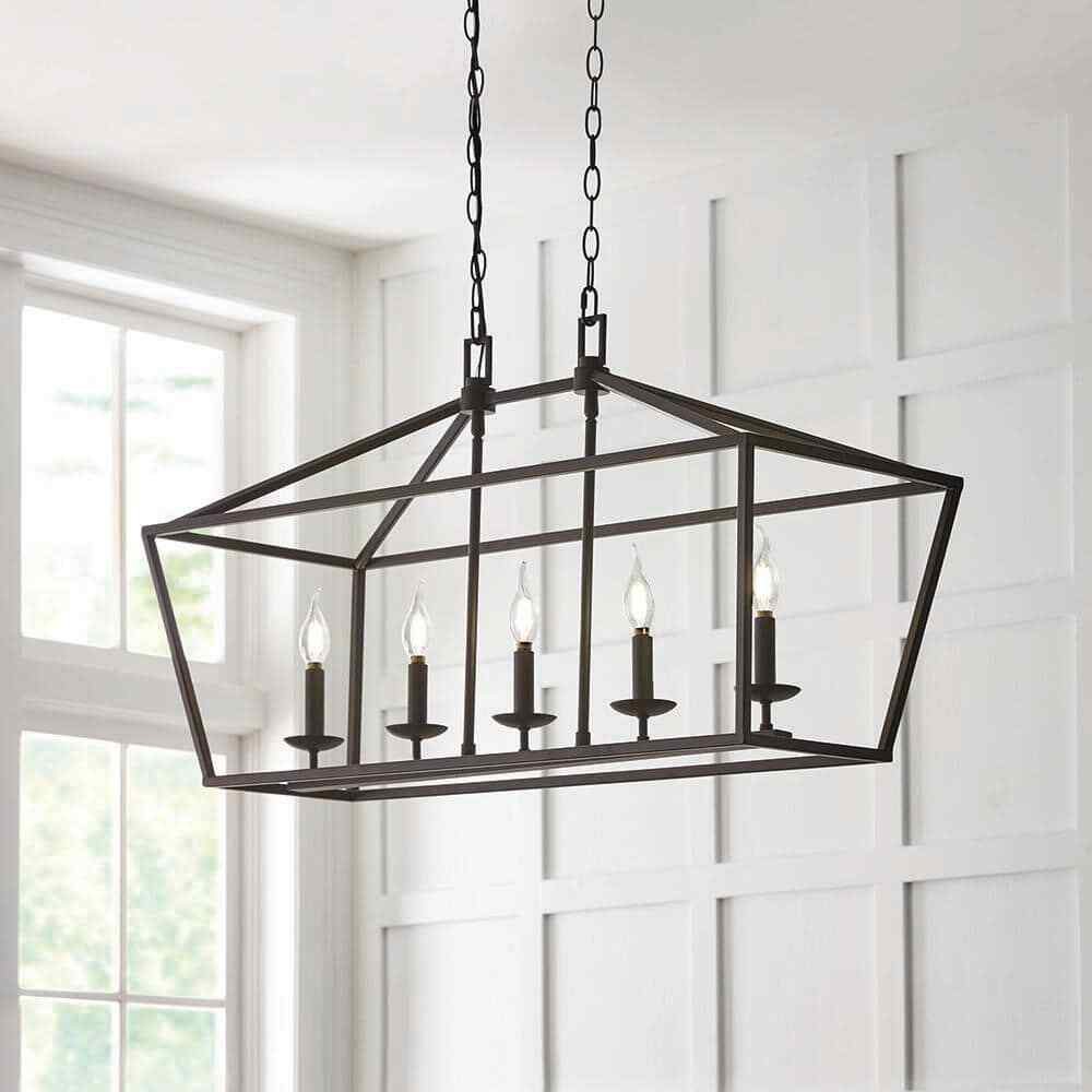 Home Decorators Weyburn 36 in. 5-Light Bronze Linear Chandelier Light Fixture