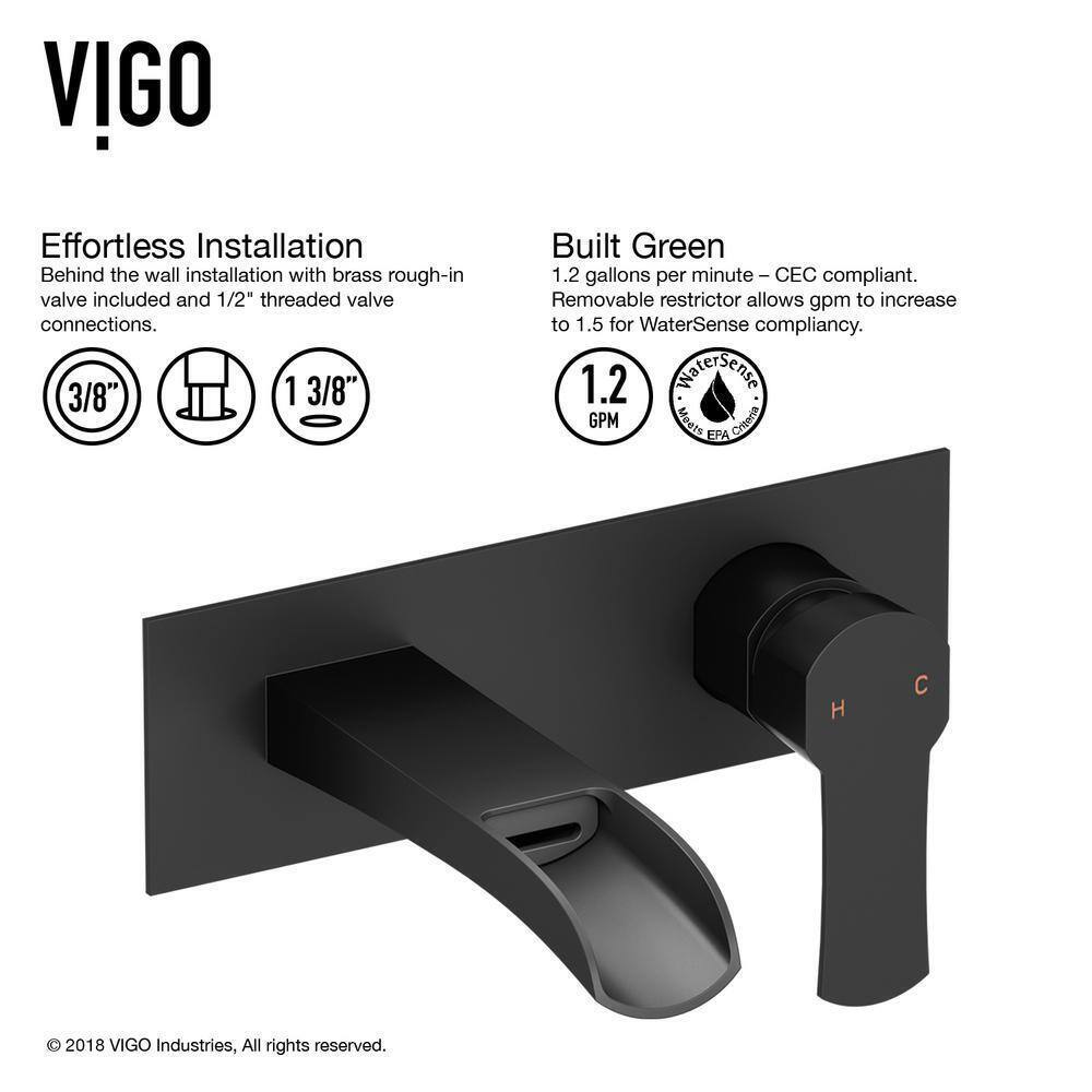 VIGO Cornelius Single Handle Wall Mount Bathroom Faucet in Matte Black VG05004MB
