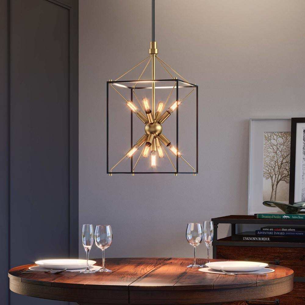 Artika Clyde 25-Watt 9-Light Black and Gold Modern Sputnik Pendant Chandelier