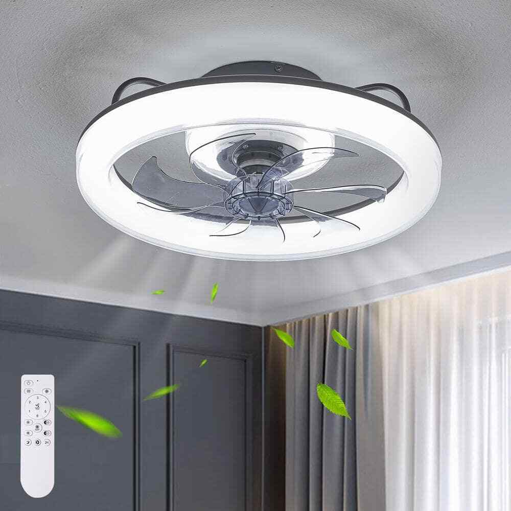 ANTOINE 20 in. Indoor Black Ceiling Fan w/ LED Dimmable Light Low Profile Flush
