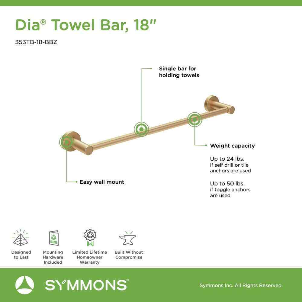 Symmons Dia 18 in. Wall-Mounted Towel Bar in Brushed Bronze