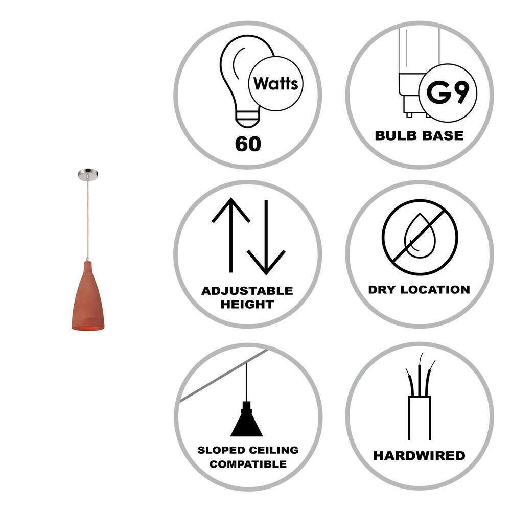 Transglobe 1-Light Rust Bohemian Mini Pendant Light with Concrete Shade