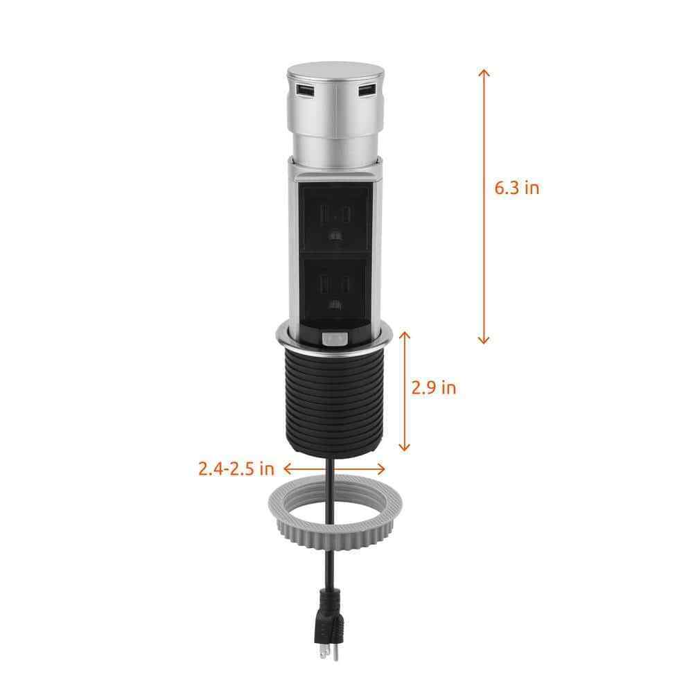 Link2Home Space Saver Pop Up-Outlet 2 Power Outlets 2 USB Ports 2.4 Amp