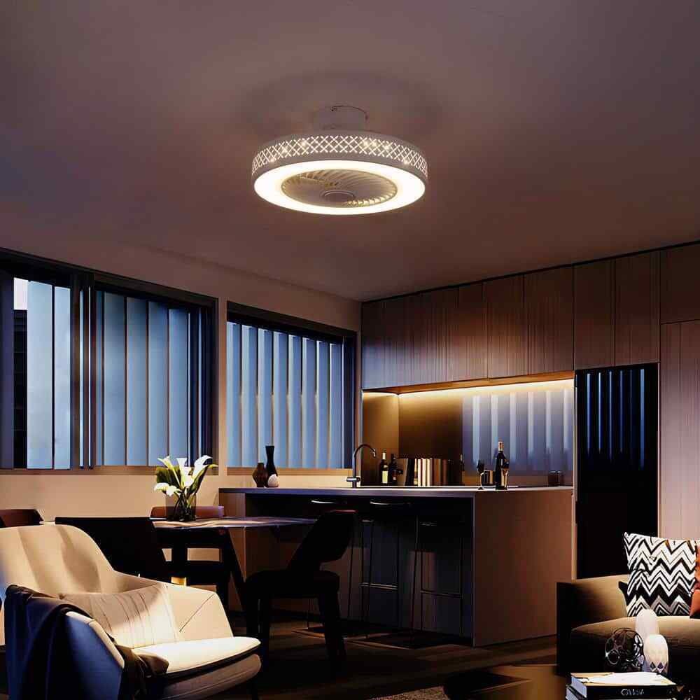 TOZING LED Indoor White Dimmable Matte Modern Cage Ceiling Fan Light w/ Remote