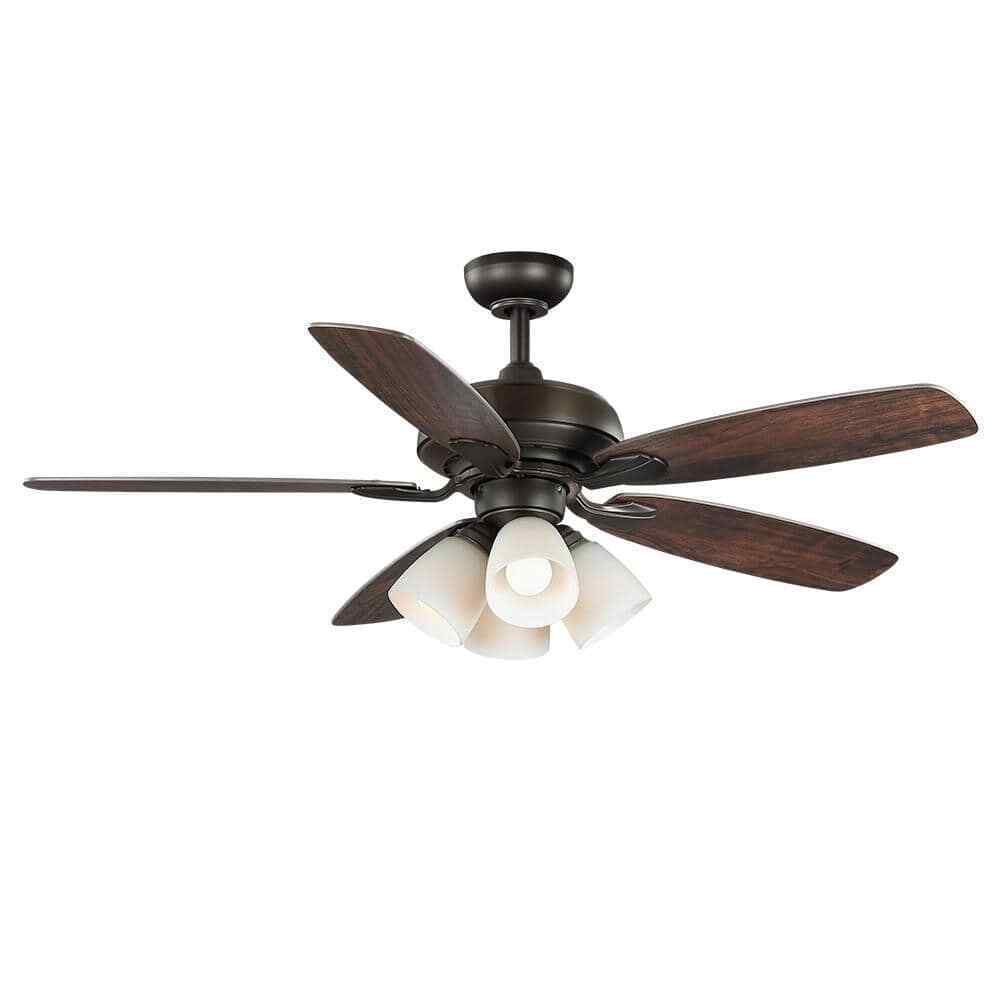 Hampton Bay Hollis 52 in. Indoor LED Bronze Ceiling Fan w/ Light Kit and Remote