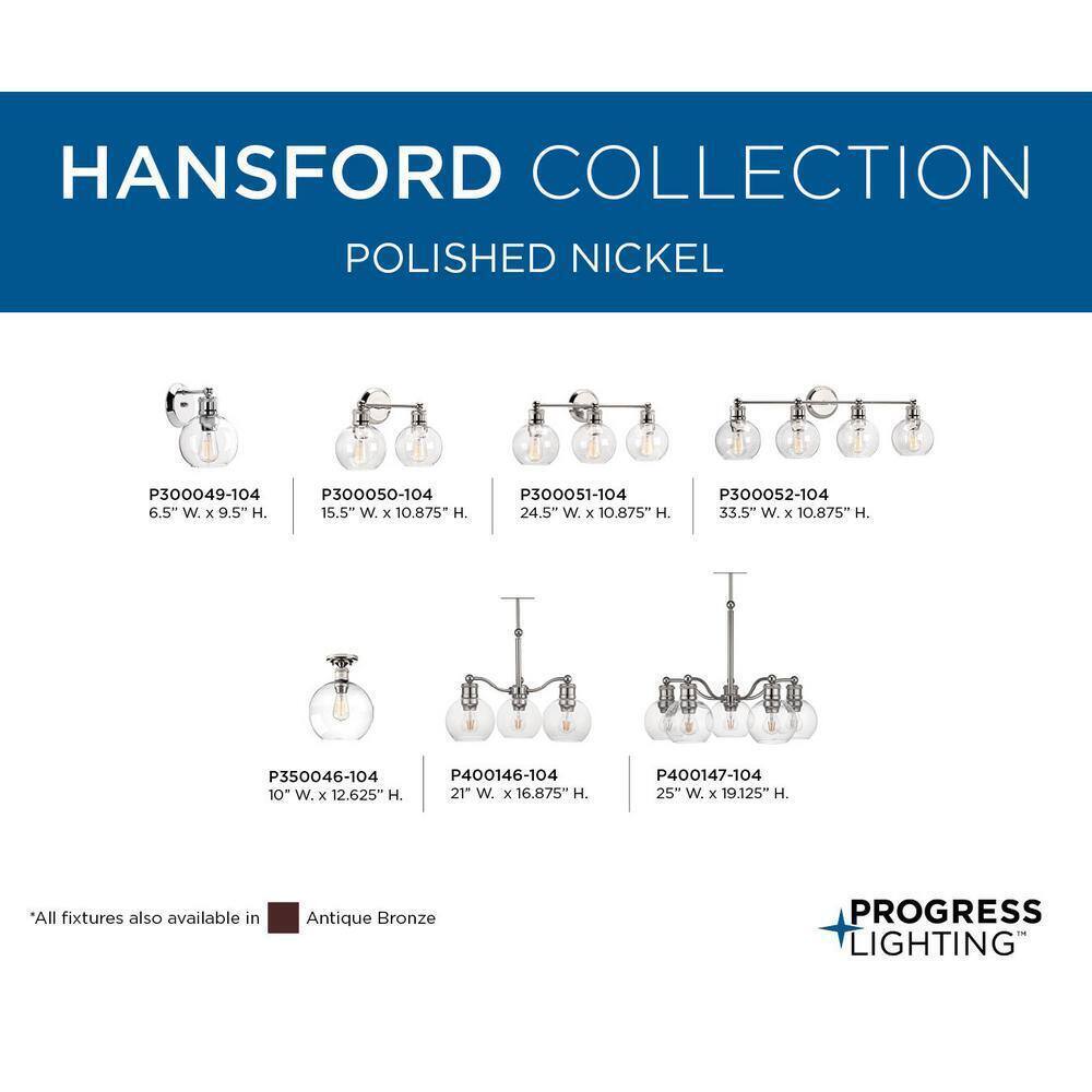 Progress Lighting Hansford 3-Light Polished Nickel Clear Glass Vanity Light