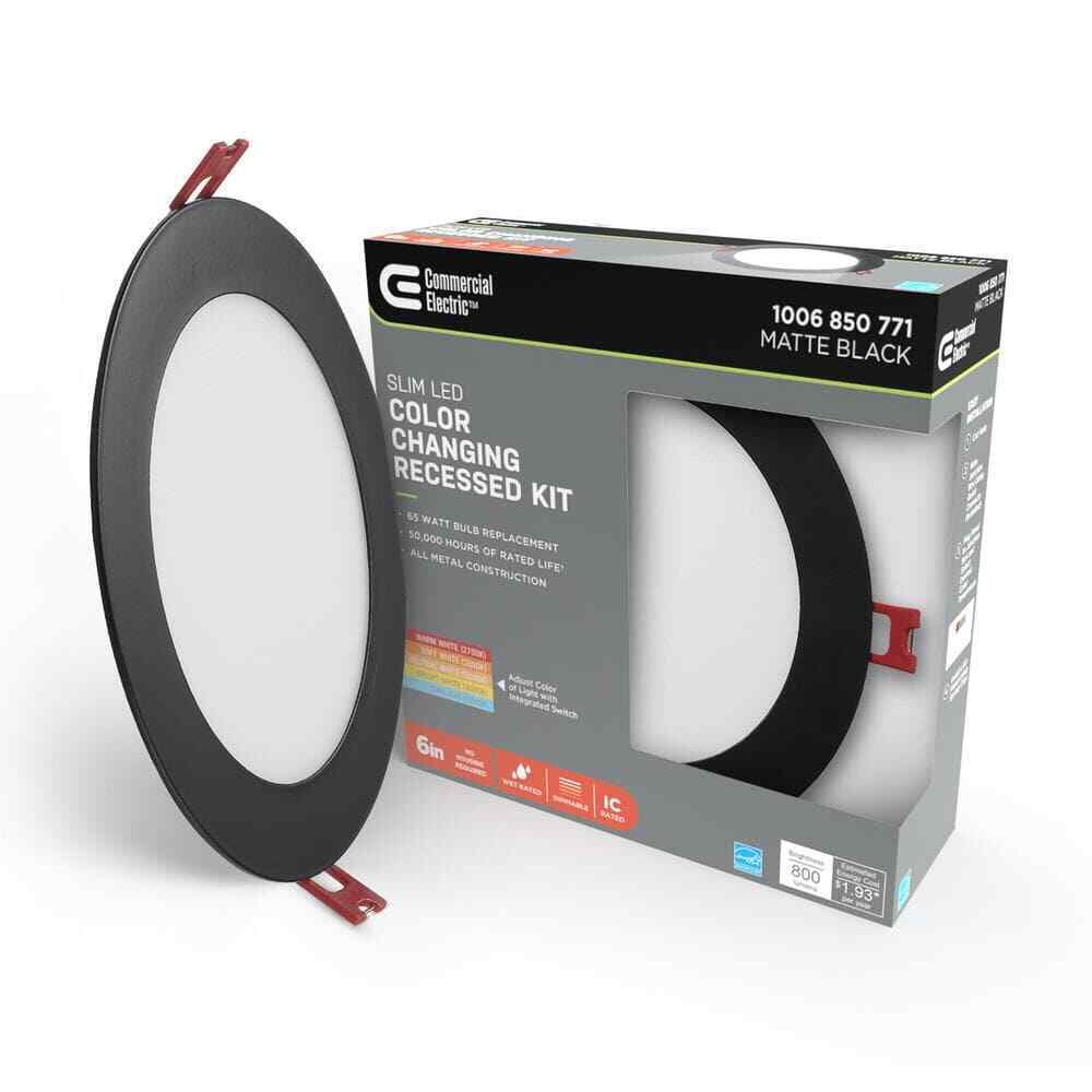 Commercial Electric 6 in. Selectable Canless Recessed Integrated Kit Matte Black