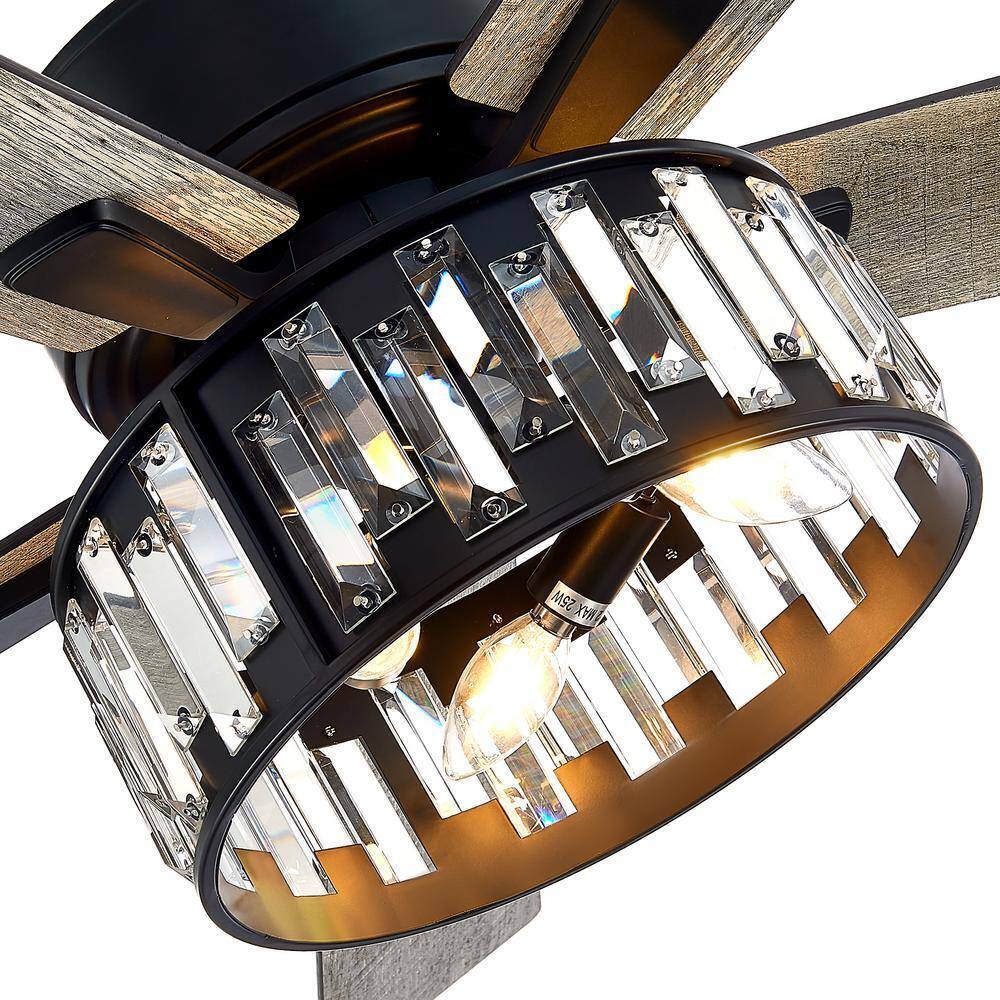 Breezary Gentry 52 in. Black Ceiling Fan w/ Crystal Light Kit and Remote Control