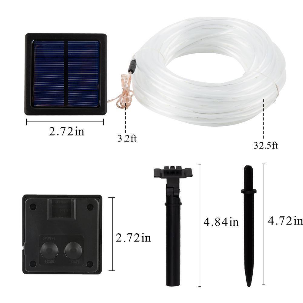 GIGALUMI Outdoor 35.7 ft. Solar Powered Cool White LED Rope Light 2-Pack