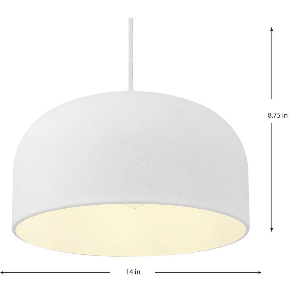 Progress Lighting Arriccio 14 in. White Plaster Round Shaded Pendant Light