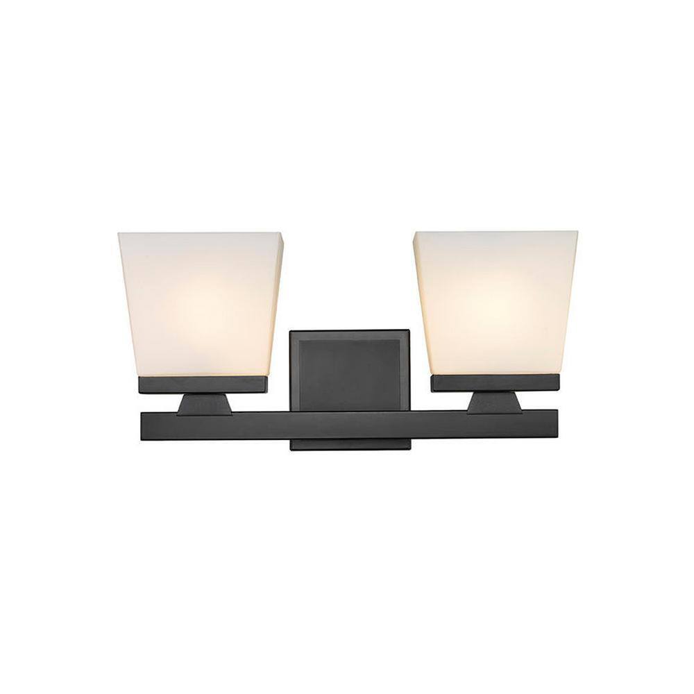 Astor 16 in. 2-Light Matte Black Vanity Light Etched Opal Glass Shades