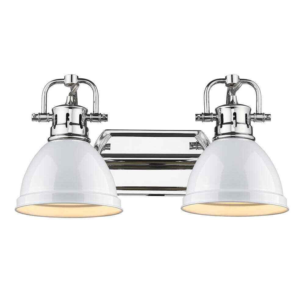 Golden Lighting Duncan 8.5 in. 2-Light Chrome Vanity Light with White Shades
