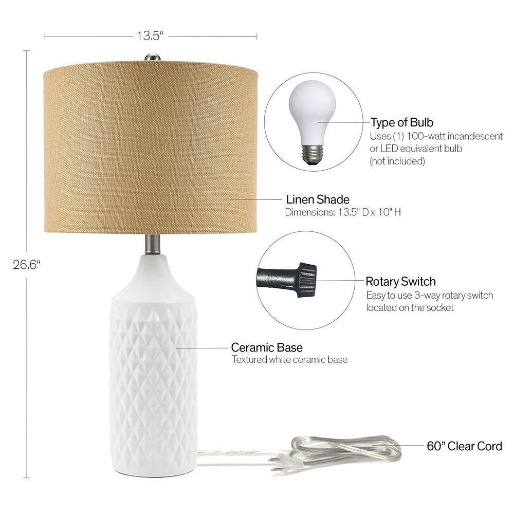 Unbranded 26.5 in. White Ceramic Table Lamp with Linen Shade 19970-001