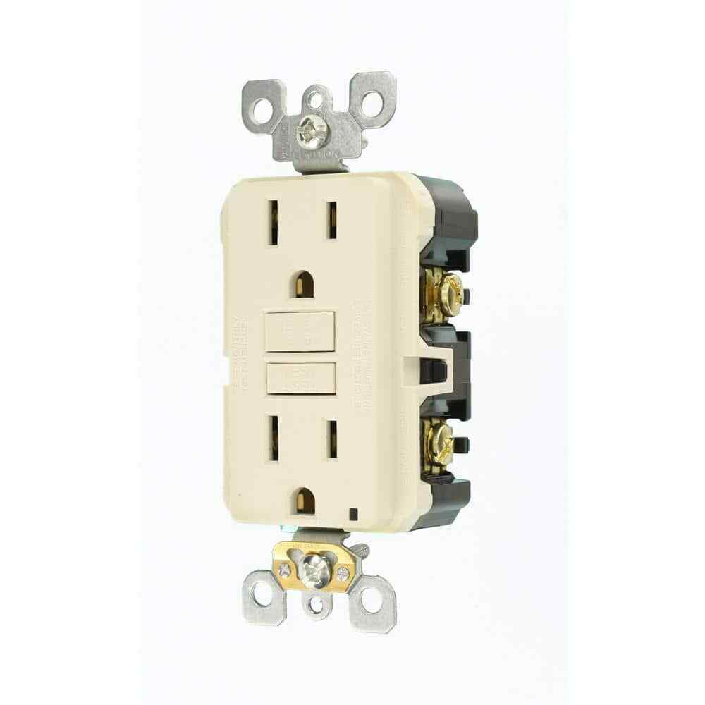 Leviton 15 Amp Self-Test SmartlockPro Slim Duplex GFCI Outlet Light Almond