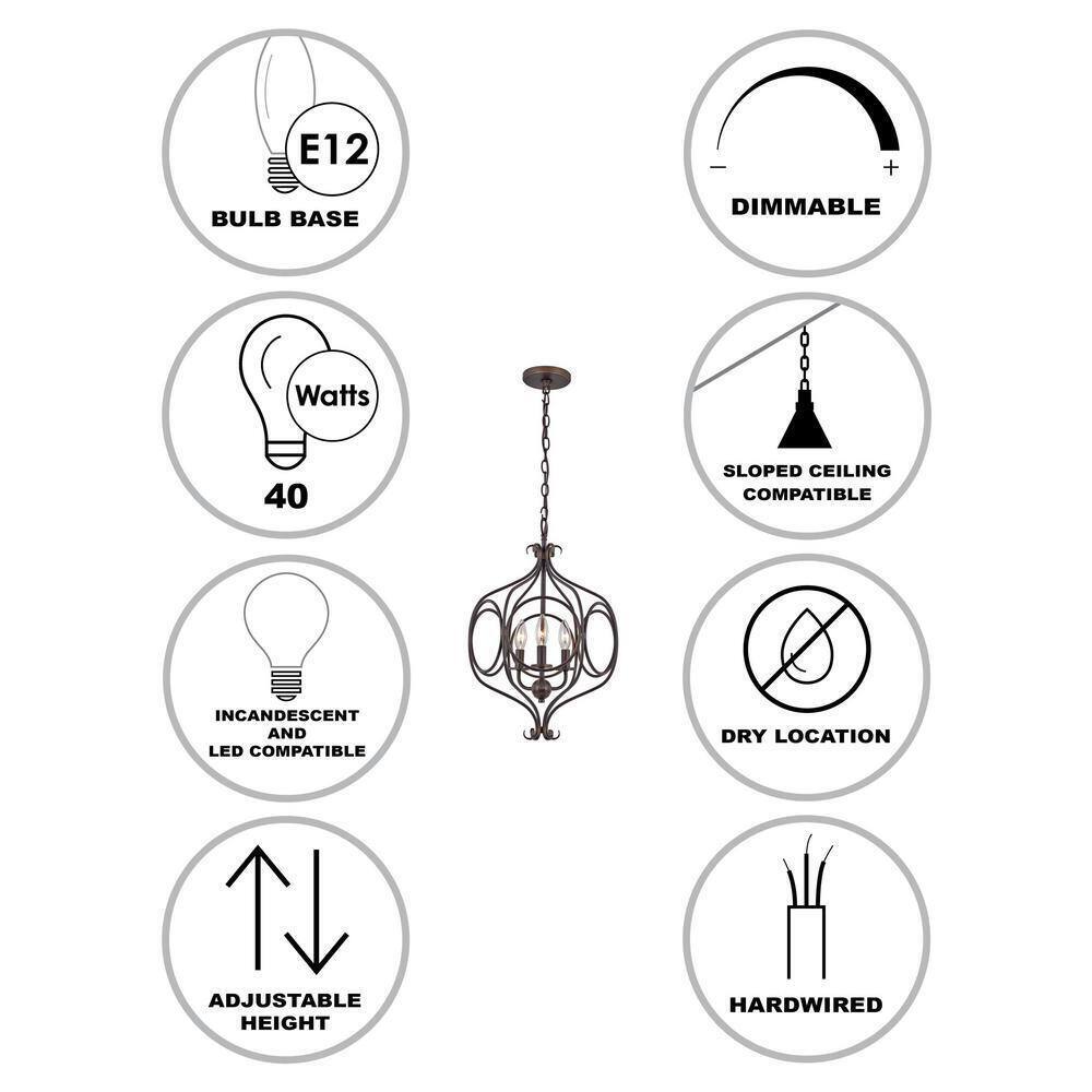 Bel Air Lighting 3-Light Rubbed Oil Bronze Pendant with Metal Shade