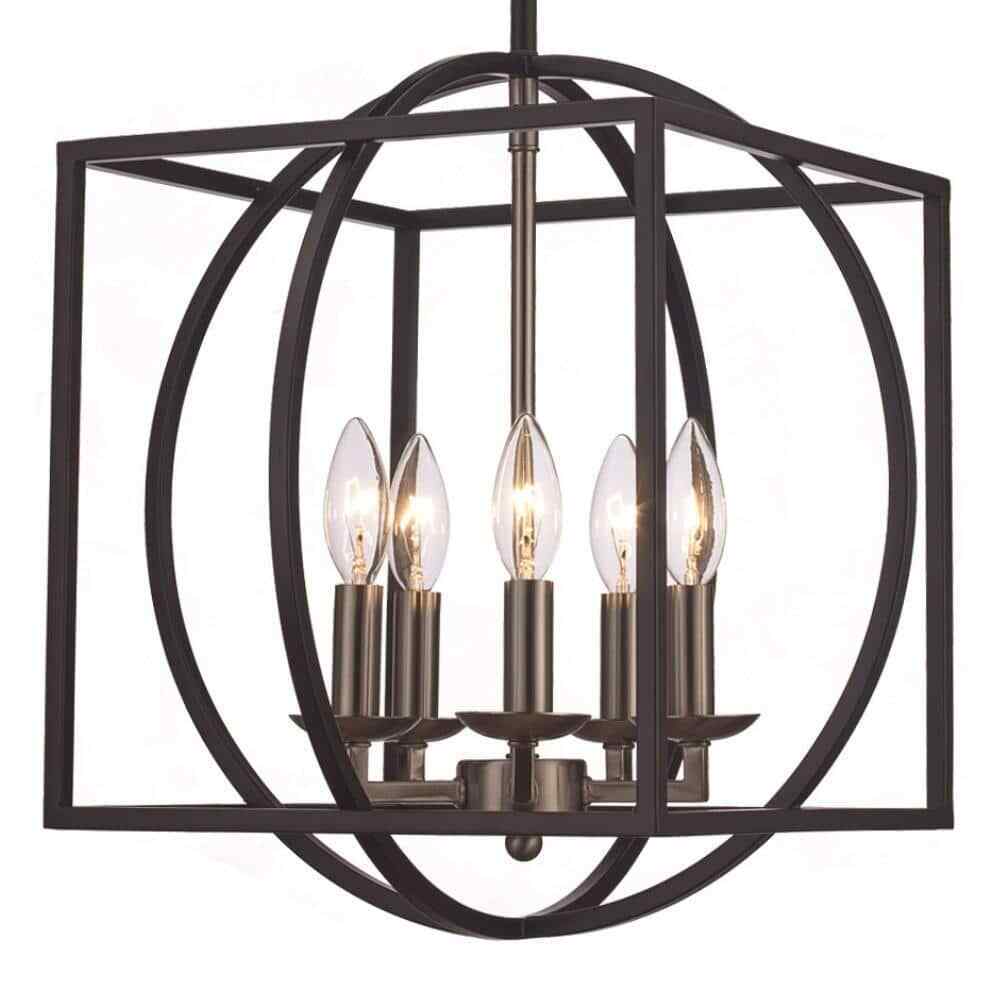 Bel Air Lighting Arzio Brushed Black Caged Chandelier Light w/ Metal Shade