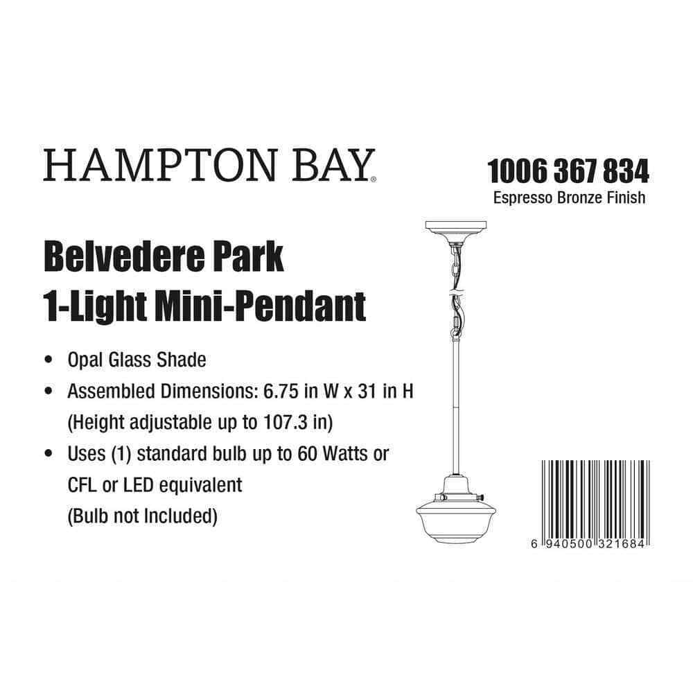 Hampton Bay Belvedere Park Bronze Mini-Pendant Farmhouse Hanging Light