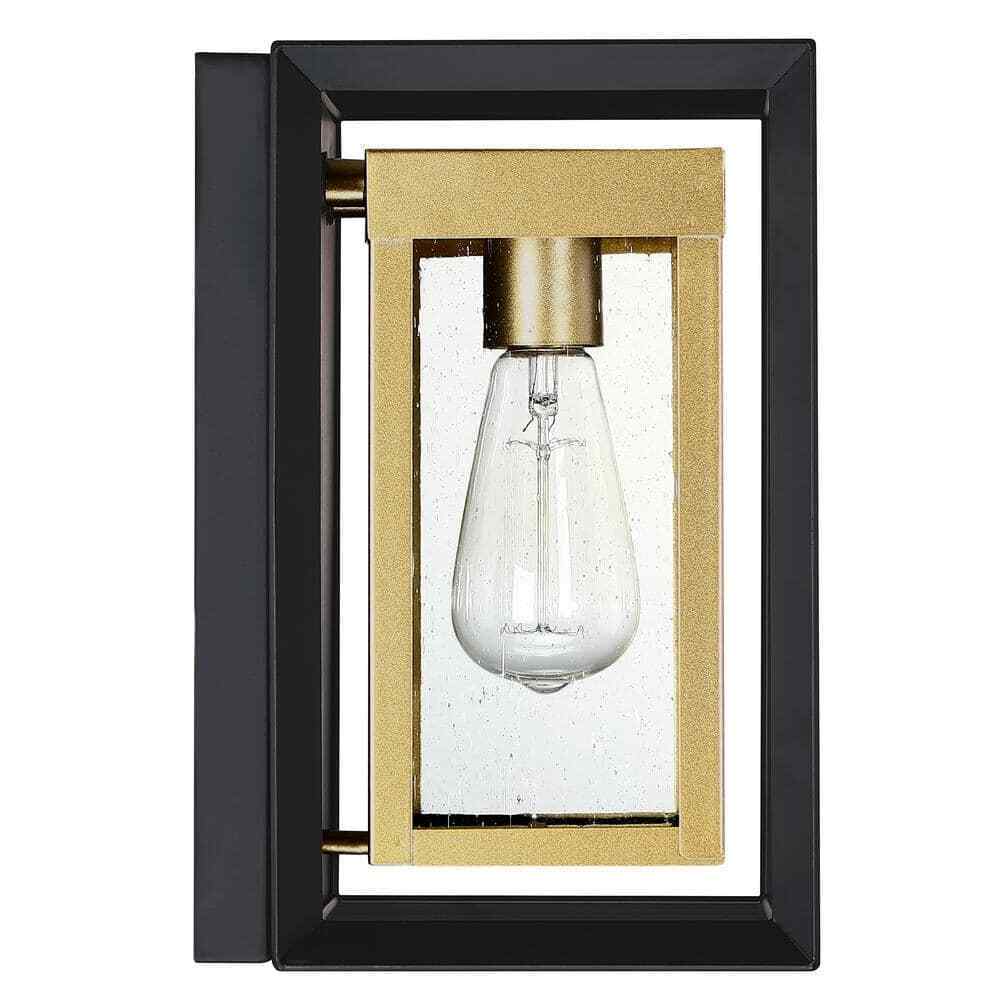 Pia Ricco 1-Light Matte Black + Golden Outdoor Fixture Wall Lantern Sconce