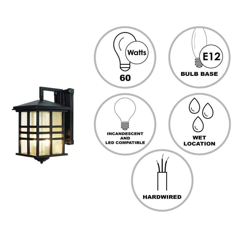 Bel Air Lighting Huntington Black Outdoor Wall Light Fixture with Seeded Glass