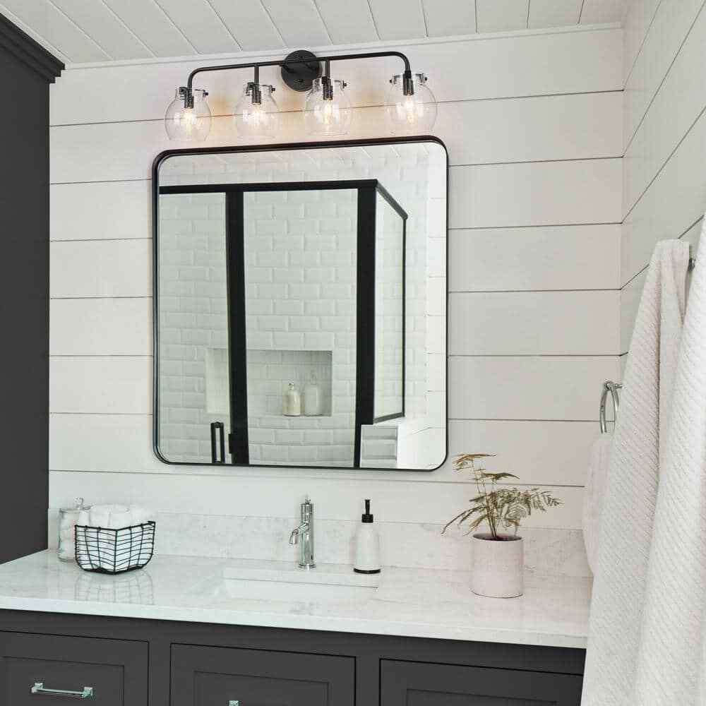 LNC Painted Black 4-Light Modern Black Bathroom Wall Sconce Classic Wall Light