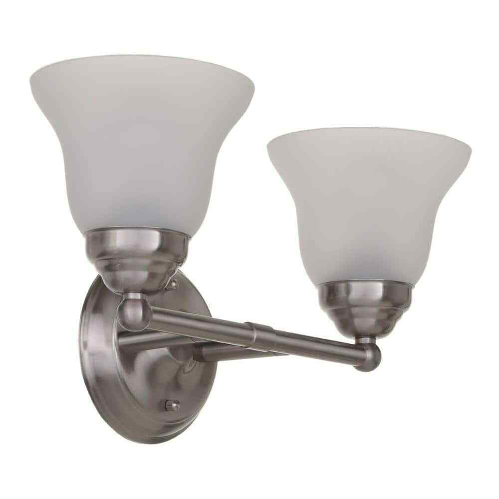 Hampton Bay Ashhurst 2-Light Brushed Nickel Vanity Light w/ Frosted Glass Shades