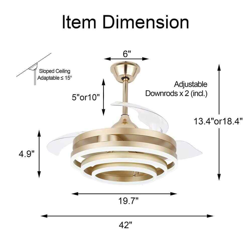 Bella Depot 42 in. LED Gold Invisible Blade Ceiling Fan w/ Remote and Light Kit