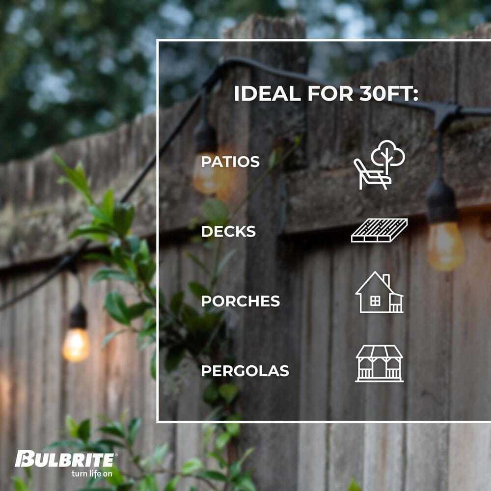 Bulbrite Outdoor 30 ft. Edison String Light Shatter Resistant Bulbs 12-Sockets