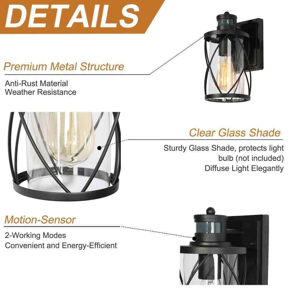 Uolfin Modern Outdoor Wall Light 1-Light Motion Sensor Wall Lantern Sconce 2-Pk