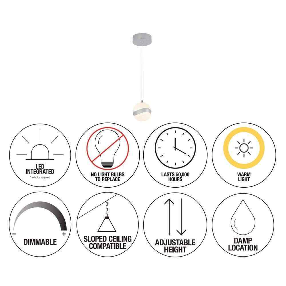 Artika Wavey 7-Watt 1 Light Chrome Modern LED Mini Pendant Light Fixture