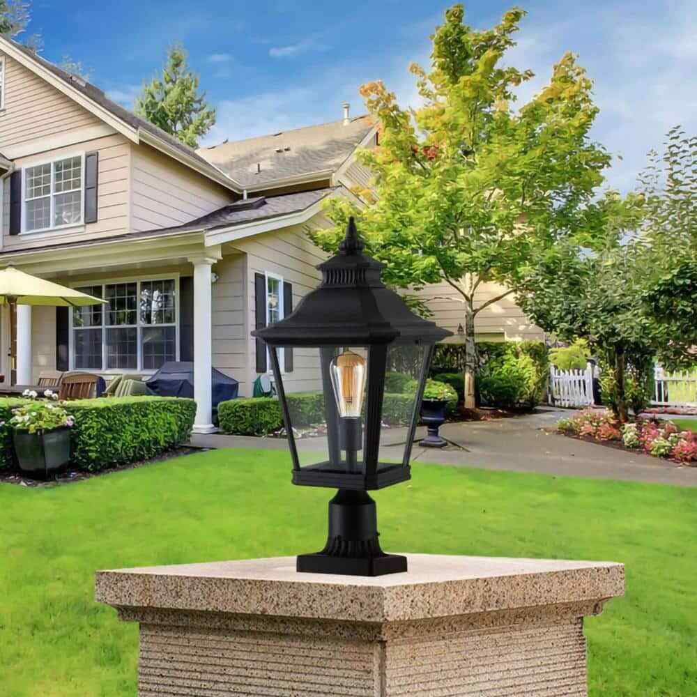 Tidoin 1-Light Black Aluminum Hardwired Outdoor Waterproof Post Light Set