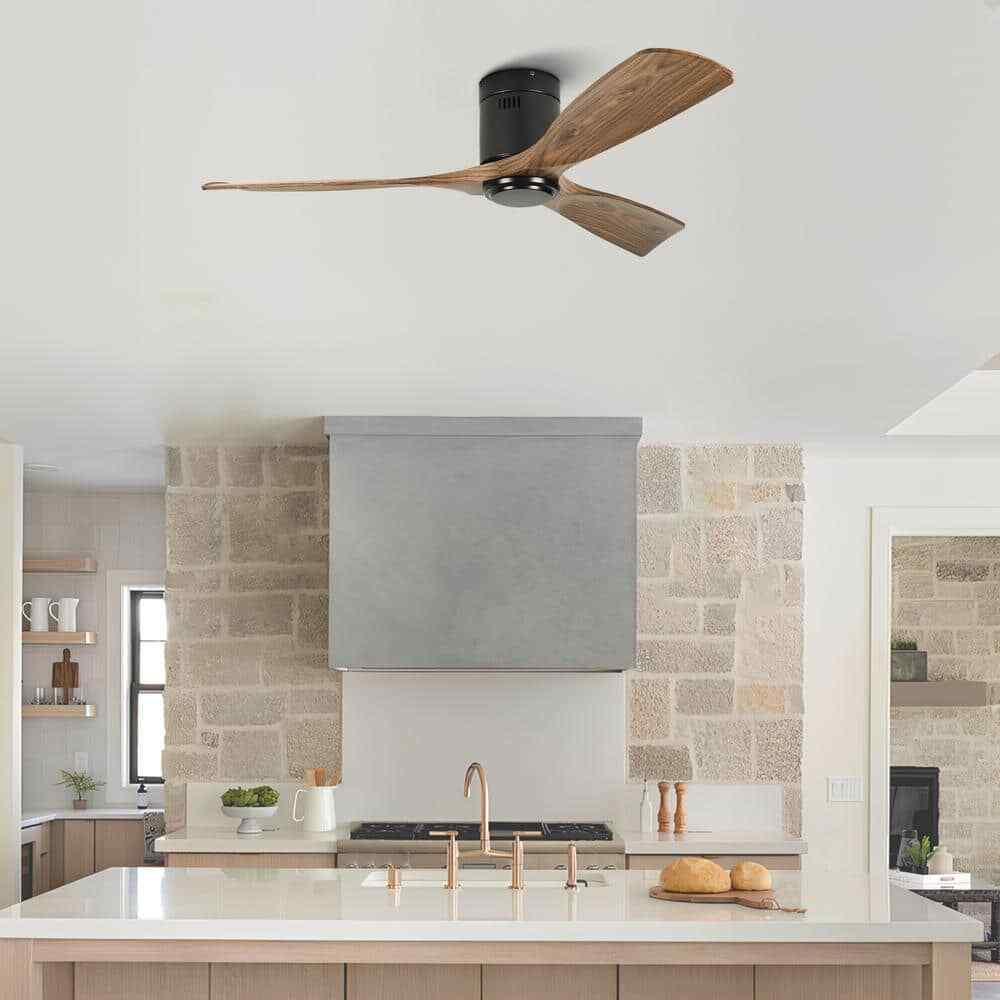 TOZING 52 in. Indoor Industrial Black Wood Windmill Flush Mount Ceiling Fan