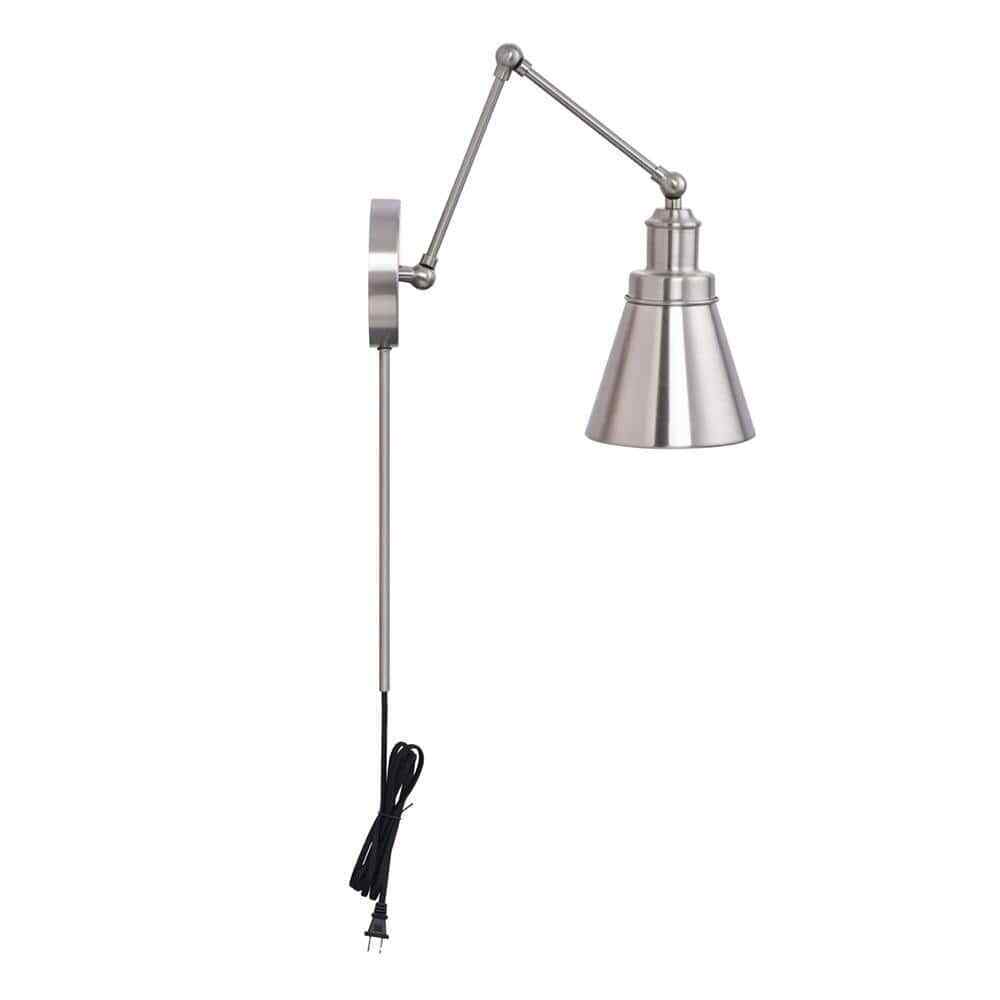 Hampton Bay 1-Light Brushed Nickel Plug-In/Hardwired Swing Arm Wall Lamp