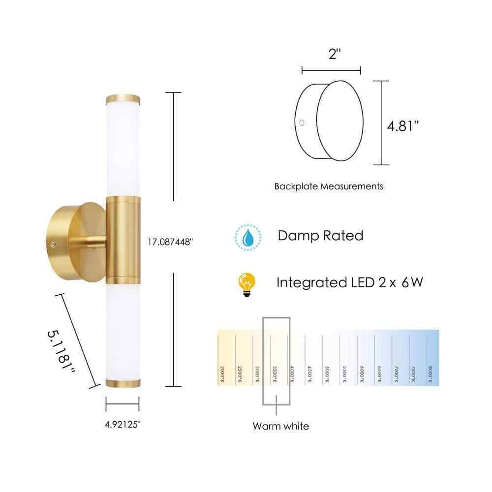 Eglo Palmera Brushed Gold LED Bathroom Vanity Light with Etched Glass Shades